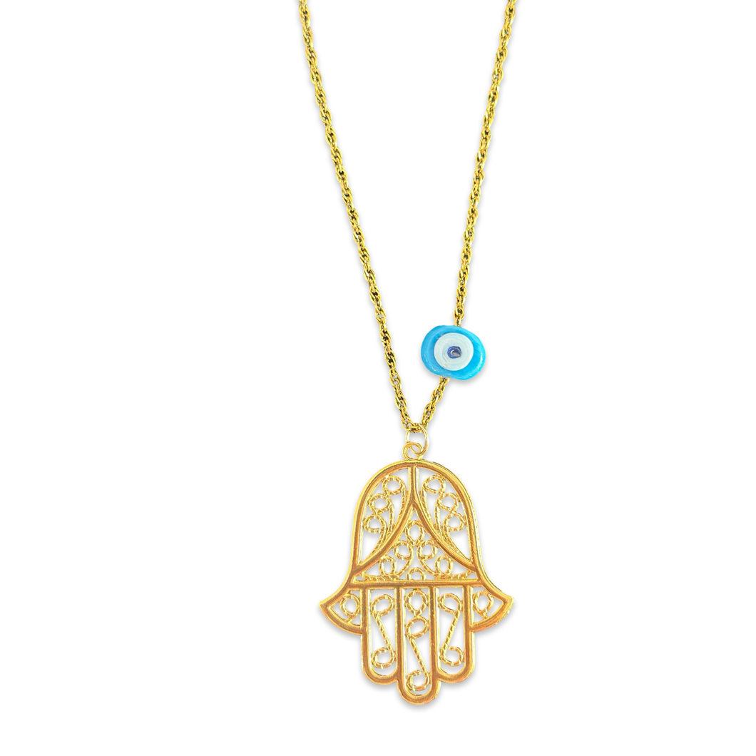 Necklace lucky giant hamsa turqoise