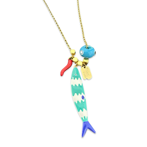 Sardine lucky fish Necklace turquoise