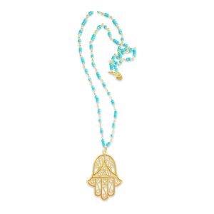 Necklace lucky giant hamsa turqoise