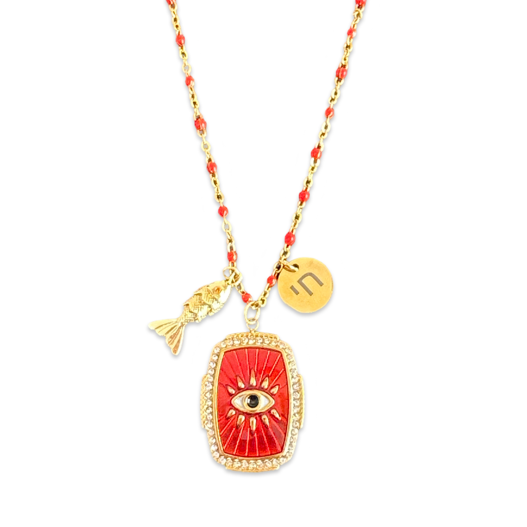 Necklace mixed lucky charms red