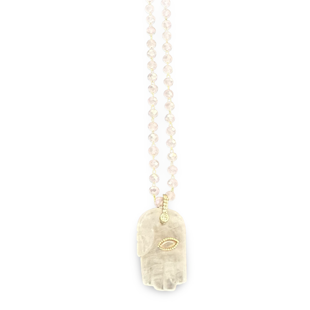 Necklace lucky hamsa rose quartz