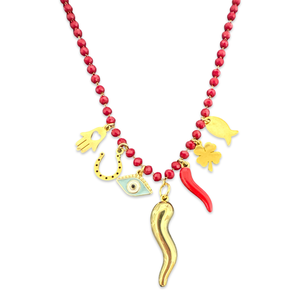 Long beads necklace lucky charms red