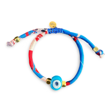 Load image into Gallery viewer, Silk bracelet with lucky eye blue