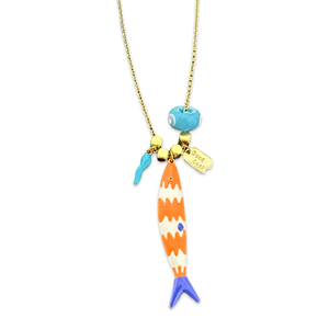 Sardine lucky fish Necklace orange