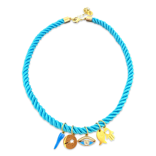 Silk chocker with Lucky charms blue