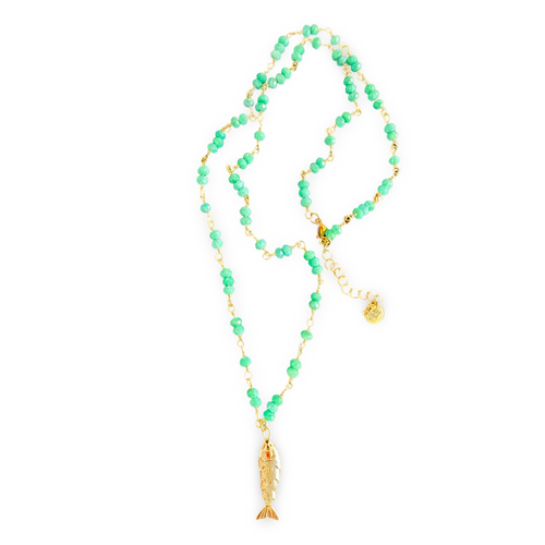 Necklace lucky fish green