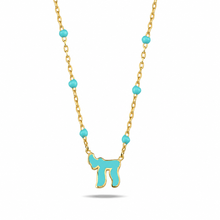 Load image into Gallery viewer, Lucky חי necklace dots turquoise