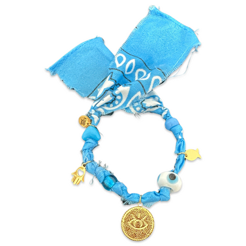 Bandana bracelet with lucky charms blue