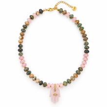 Load image into Gallery viewer, Beads necklace with lucky hamsa pink