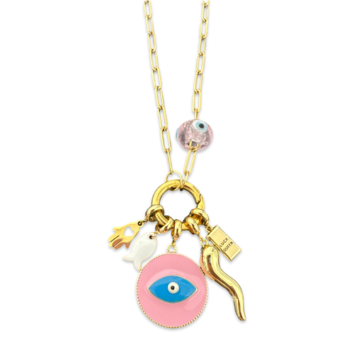 Necklace maxi lucky eye charms pink