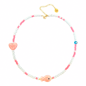 Lucky fish dots beads necklace pink