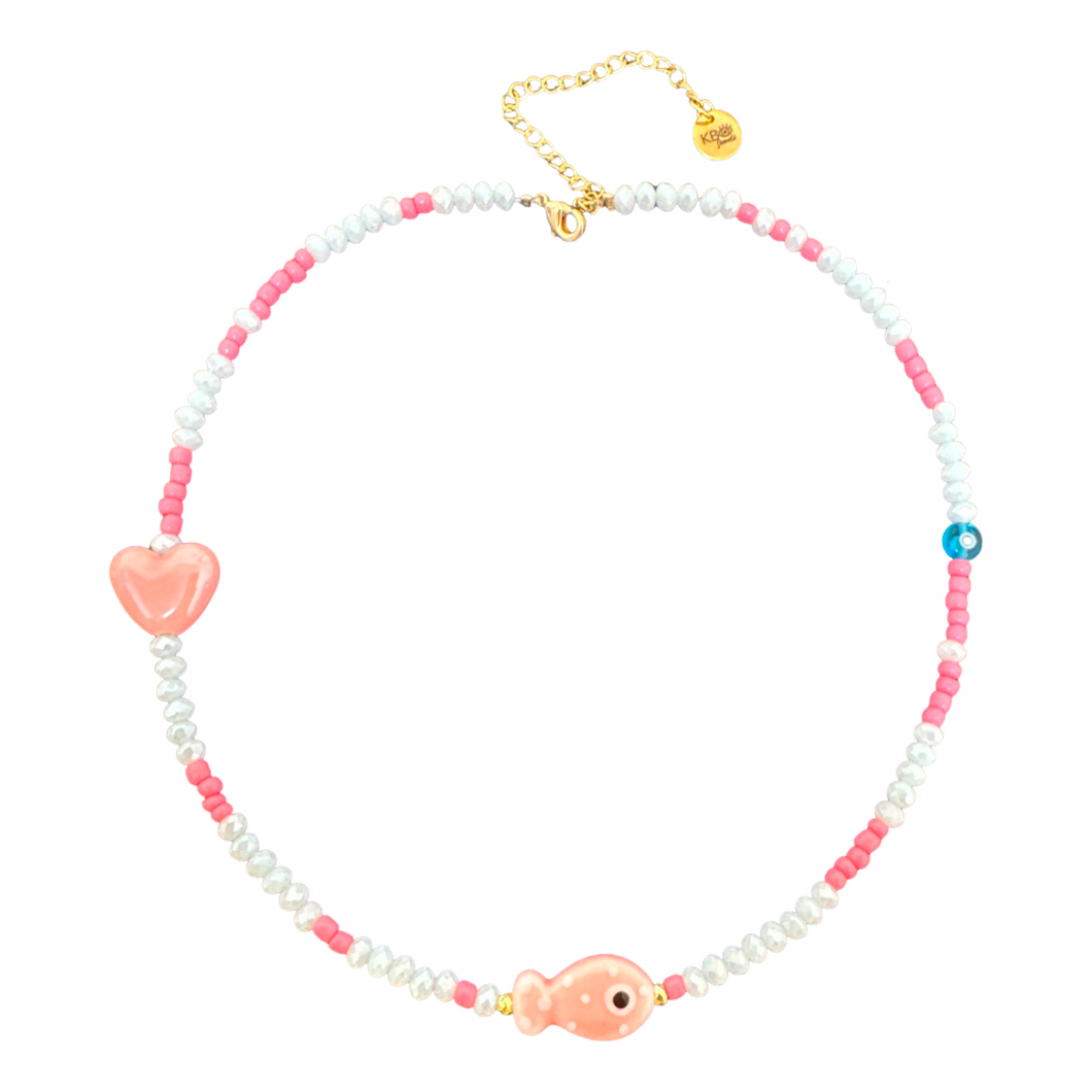 Lucky fish dots beads necklace pink