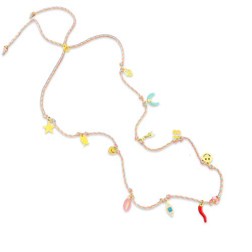 Braid necklace with lucky charms pink