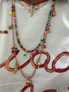 Braid necklace with lucky charms red