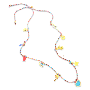 Braid necklace with lucky charms fuxia