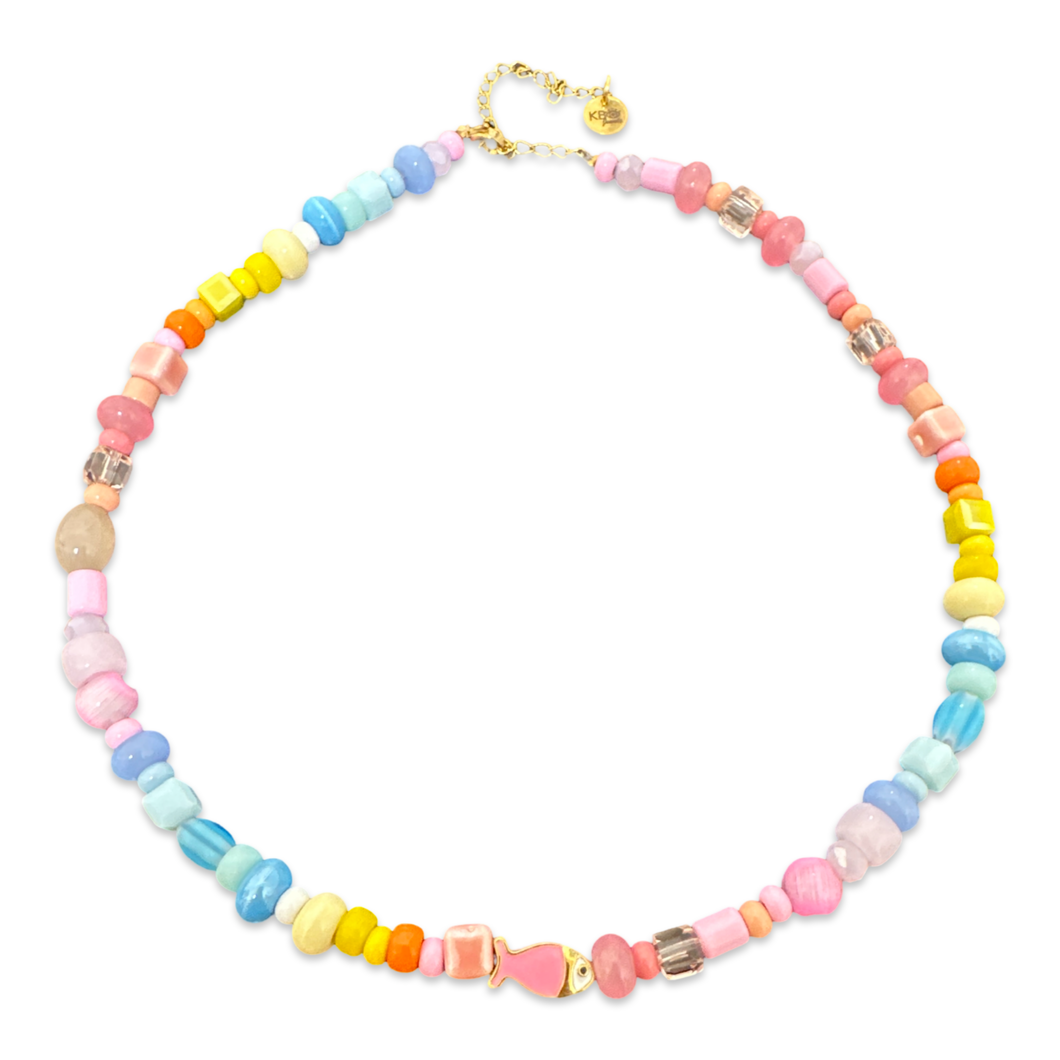 Lucky fish beads necklace pink rainbow