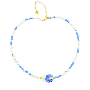 Lucky fish beads necklace blue