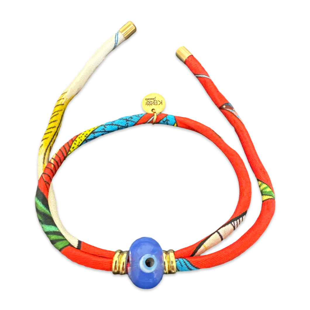 Bracciale seta con occhio portafortuna azzurro