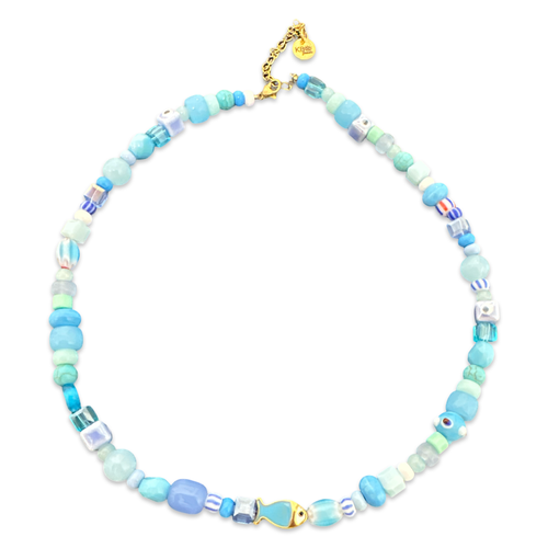Blue beads lucky fish necklace