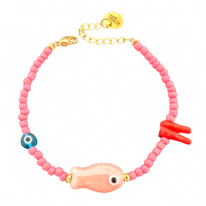 Lucky fish beaded bracelet pink