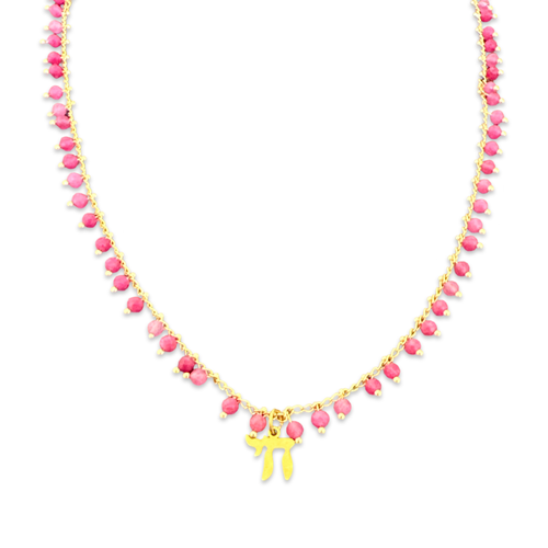 Lucky חי chain beads necklace pink