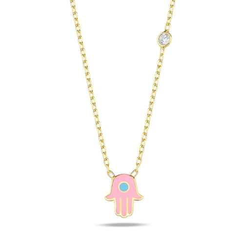 Lucky Hamsa necklace mini pink
