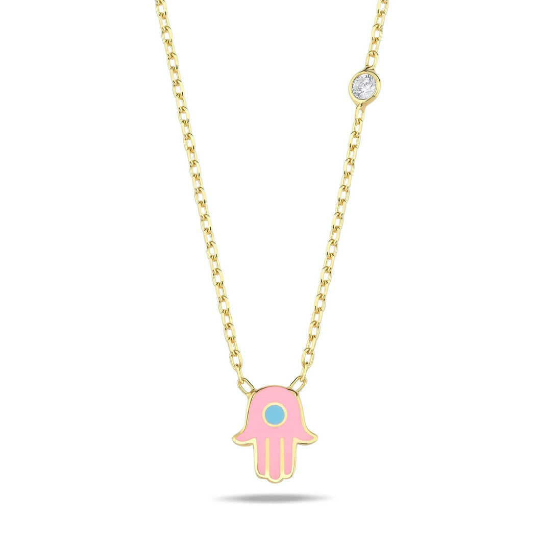Lucky Hamsa necklace mini pink
