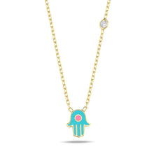 Load image into Gallery viewer, Lucky Hamsa necklace mini turquoise