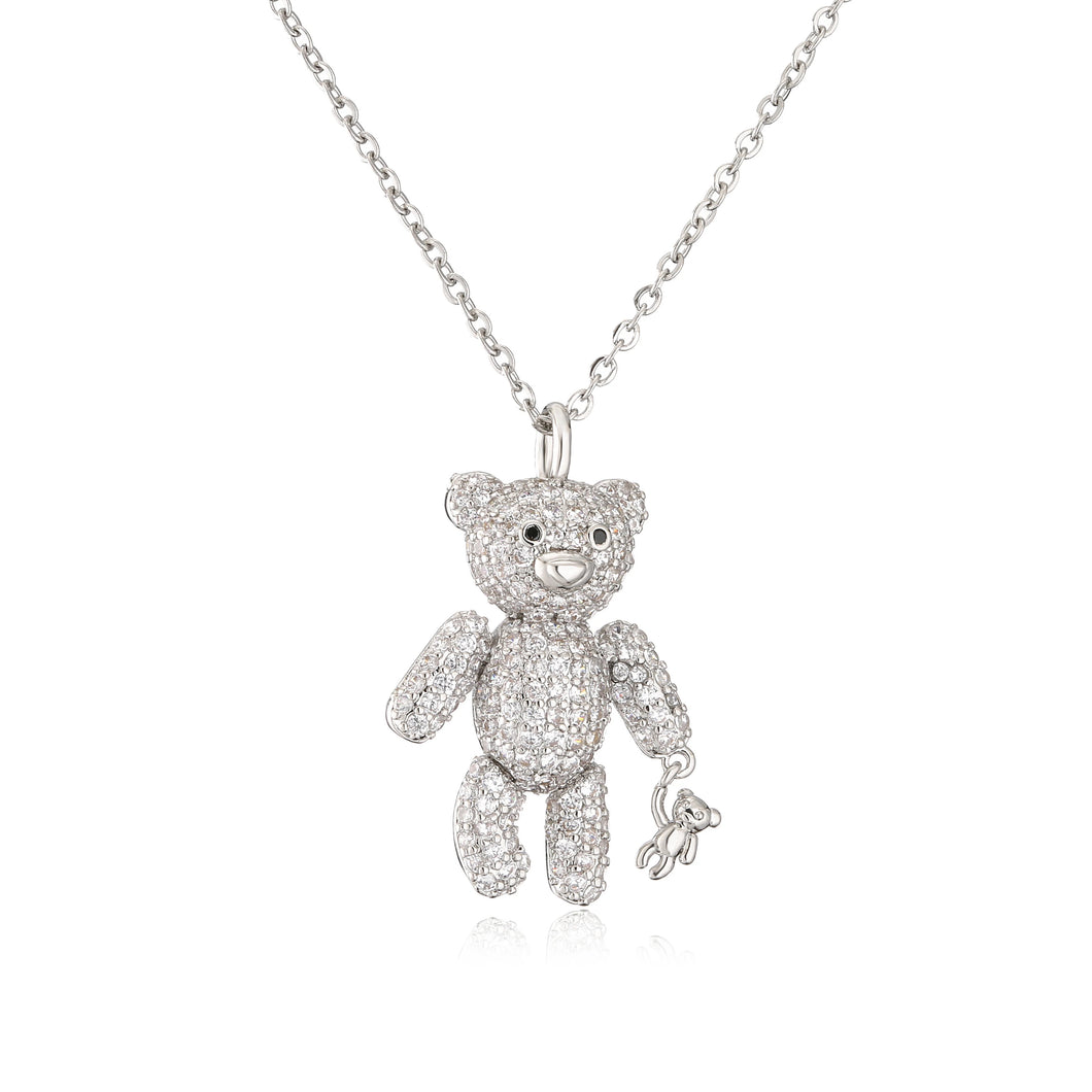 Teddy bears necklace pave’ silver