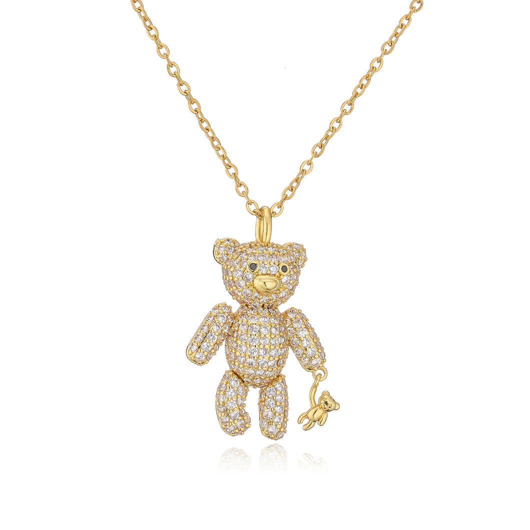 Teddy bears necklace pave’ gold