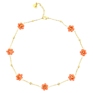 Daisy flowers chain necklace orange
