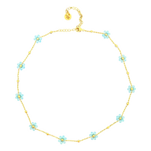 Carica l&#39;immagine nel visualizzatore di Gallery, Collana catena fiorellini perline azzurro