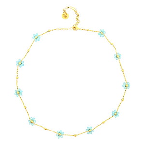 Daisy flowers chain necklace turquoise