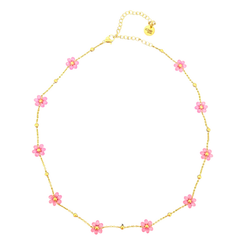 Daisy flowers chain necklace Fuxia