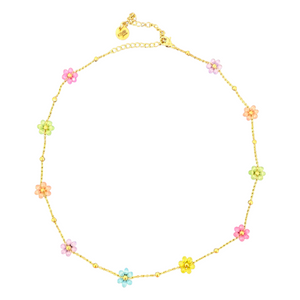 Daisy flowers chain necklace multicolor