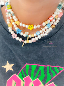 Rock pearls smile lucky necklace multicolor