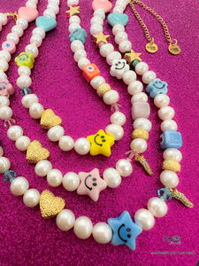 Rock pearls smile lucky necklace blue