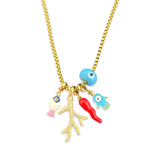 Necklace mixed lucky charms coral