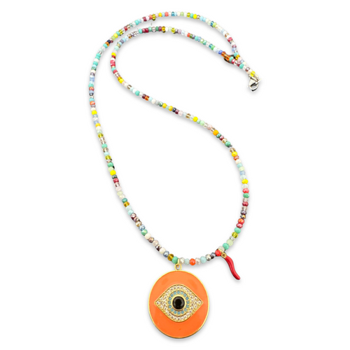 Long Necklace beads maxi lucky eye orange