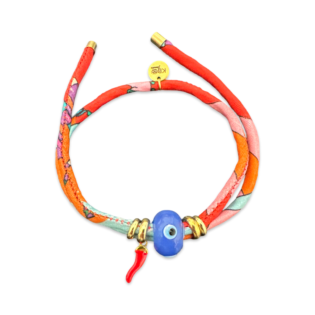 Bracciale seta con occhio portafortuna azzurro