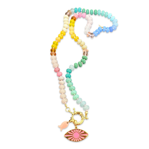 Long beads charms eye necklace pink