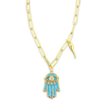 Load image into Gallery viewer, Lucky big hamsa necklace turquoise