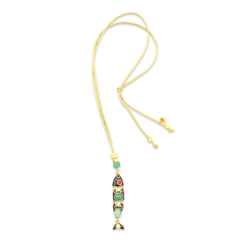 Lucky cabochon fish necklace black