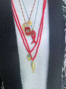 Necklace mixed lucky charms red