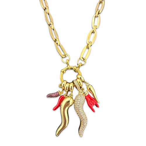 Mixed red Lucky horn necklace