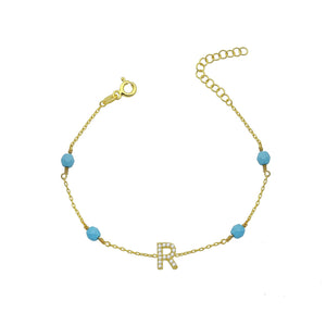 Personalized luxury bracelet with initial and turquoise