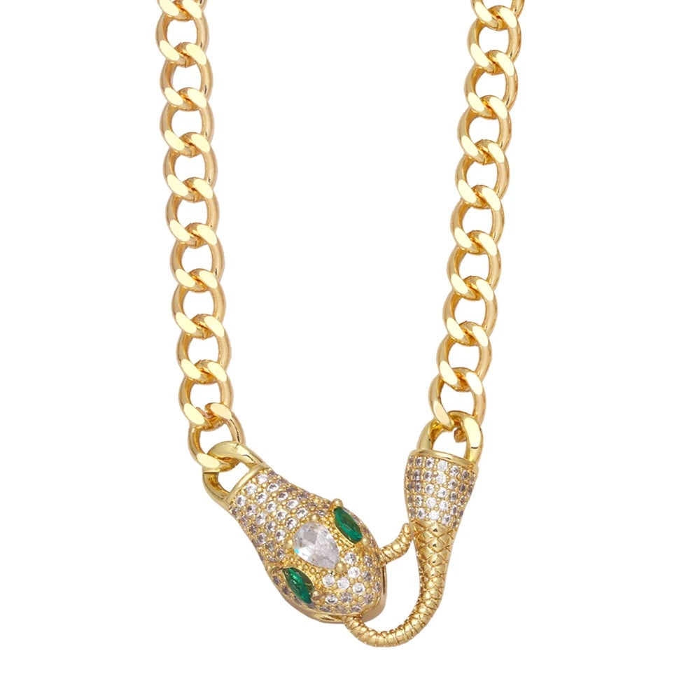 Snake green chain necklace