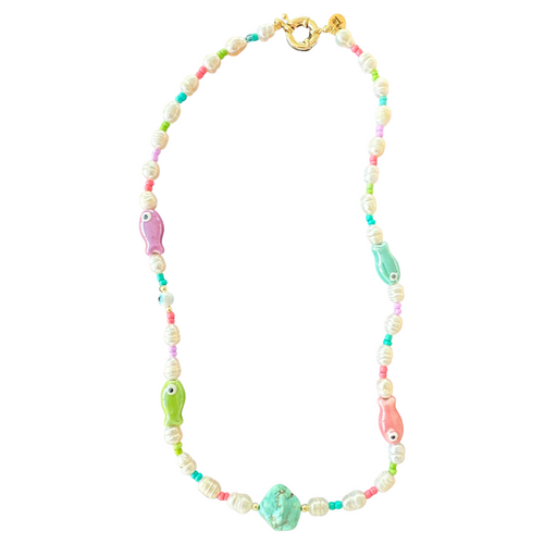 Pearls pastels lucky fish long necklace