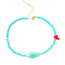 Load image into Gallery viewer, Lucky fish anklet turquoise