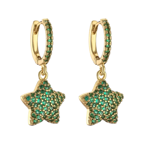 Stars huggies earrings green